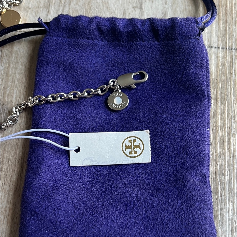 Tory Burch Charm Rosary Necklace Elegant Silver and Gold tone.